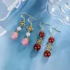 Nuevo Gancho para Oreja de Trébol de Cuatro Hojas Chino para Mujer, Estilo Antiguo, Calcedonia Rosa Imitación, Ágata Roja, Falda Ma Mian, Pendientes Dulces y Suaves Tendencia Qipao