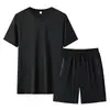 Traje Deportivo Casual de Verano para Hombre de Seda de Hielo Transpirable Conjunto Corto para Correr al Aire Libre Tallas Grandes Manga Corta Pantalón de Cinco Puntos Conjunto de Dos Piezas