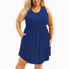 Vestido Curto de Gola Redonda Sem Mangas com Bolso e Cintura Ajustável Amazon Cross-Border Plus Size Cor Sólida Tamanho Extra Grande