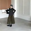 Conjunto de tres piezas de otoño para niña: chaleco negro, playera de manga larga y pantalones de pierna ancha, estilo coreano, para niños de talla mediana y grande