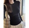 Camiseta Redonda de Manga Larga Estilo Coreano 2026 para Mujer, Otoño e Invierno, Base de Terciopelo Alemán Cepillado, Top Ajustado que Ceñe la Cintura