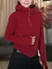 Sudadera con capucha y cremallera de color liso cepillado, corte slim moderno, para otoño e invierno, top versátil y sencillo para mujer