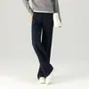 Pantalones Casuales de Pierna Ancha para Mujer, Otoño e Invierno 2026, Tencel y Lana, Anti-Arrugas, Caída Suave, Cintura Alta, Adelgazantes, Pierna Recta, para Mujeres Altas