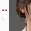 Brincos de fio de orelha redondos de cinábrio para mulheres, design de nicho, versátil para o dia a dia, novo estilo chinês, longos, com franja, brincos de ano de nascimento