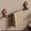 Ventosa Nogal Toallero Perchero de Almacenamiento Montado en la Pared para Baño sin Perforaciones Barra para Colgar Toallas Toallero de Baño