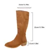 Comercio Exterior Europeo y Americano Botas Largas de Gamuza Tacón Grueso Adelgazantes para Mujer Pequeña Cremallera Trasera Tacón Alto Hasta la Rodilla Botas de Moda deseo