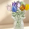 Mini Buquê de Tulipas de Vidro Artesanal com Flores Artificiais Frescas e Perenes para Decoração em um Vaso
