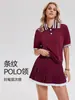 Traje Deportivo Caijue para Tenis para Mujer, Falda Plisada con Cuello Polo Rayado con Pantalones Cortos de Seguridad Antiexposición para Bádminton y Golf