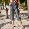 2025 primavera y verano nuevo Amazon TEMU Europeo y Americano transfronterizo rayón holgado moda casual bolsillo pantalones recortados mujer