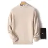 Suéter de lã pura com dupla camada espessa para outono e inverno para homens, suéter de gola alta, suéter de cashmere jovem para negócios, suéter de malha básica de corte solto