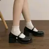 Zapatos Retro Versátiles de Punta Redonda Negros Estilo Británico, Nuevo Modelo 2026, Zapatos Mary Jane de Cuero con Tacón Grueso Estilo Francés