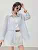 Para *OrdenarCamisa de Manga Larga con Diseño de Puntada de Contraste Transparente Color Azul Hielo para Mujer, Holgada, Delgada, Camisa con Protección Solar de Verano