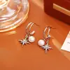 Pendientes de Aro en C con Perla de Estrella de Ocho Puntas de la Suerte, Pendientes de Diseño de Nicho de Moda de Alta Gama, Pendientes Versátiles Chapados en Cobre y Oro Real