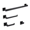 [Venta al por mayor de fábrica acero inoxidable 304 negro baño perforado colgante cuadrado barra para toallas portarrollos de papel higiénico gancho único juego