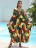 Nuevo Vestido Largo Holgado de Rayón Estampado Estilo Europeo y Americano para Vacaciones Tallas Grandes Cubrebikini para Mujer