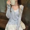Cardigan de malha Hot Girl feminino casaco fino xale saia curta externa combinando camisa de proteção solar blusa pequena de verão