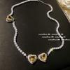 Cinderela Crepúsculo Amarelo Coração Gem Colar Xinghe Brilhante Banhado 18K Ouro Ganso Amarelo Gota de Água Zircon Brincos