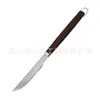 Juego de Herramientas para Parrilla Cuadradas con Mango de Madera con Patrón de Madera de Acero Inoxidable 410 para Cena Familiar de Campamento con Tenedor para Brochetas, Espátula, Brocha para Aceite y Cepillo Limpiador