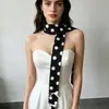 Lenço de Seda com Laço de Bolinhas Estilo Francês para Mulheres, Lenço Versátil Versão Coreana, Fita Decorativa de Bolinhas Preto e Branco, Atacado em Estoque