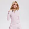Conjunto Esportivo Camisa Caijue Henry para Mulheres, Manga Longa, Slim Fit, Roupa de Yoga, Saia Esportiva Plissada, Conjunto de Roupa para Tênis para Mulheres