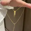 Collar y Pendientes de Zirconia con Borla de Trigo Bañados en Oro Real Nuevo Set de Joyería Retro Chino Joyería de Lujo Ligero de Alta Gama