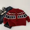 Cardigan de Tricô Maibao para Crianças 2026 Novo Estilo de Inverno Casaco Suéter Vermelho para Meninos para Bebês e Crianças Pequenas Moda Festiva de Inverno