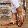 Sandalias Romanas para Mujer, Estilo Hada de Verano, Chanclas Planas de Estudiante con Pedrería, Talla Extra Grande 42, 43m Colores