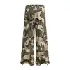 Calça Jeans Scimitar Desconstruída Estilo Americano Camuflada para Homens e Mulheres, Silhueta Vintage, Calça de Trabalho Reta com Pregas de Perna Larga, Tendência