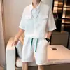 Traje Casual para Homens, Marca Tendência de Verão, Camisa de Manga Curta Solta Fresca e Estilosa, Combinado com um Conjunto Masculino de Duas Peças de Alta Qualidade