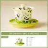 Taza Gaiwan de Cerámica para Té Kung Fu de Tres Talentos Qichun de la Marca Panda, para Beber una Persona, Alto Valor Estético, Tazón de Té que No Quema las Manos