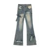 Marca Tendência Primavera Slimming Hot Girl Design Sense Alça de Borboleta Jeans de Cintura Alta Calças Retas de Perna Larga Micro Longas Femininas