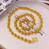 Colar Masculino de Contas Sólidas Redondas Banhado a Ouro Latão, Colar Masculino de Contas Ocas de Parede Fina, Arrojado, Polido, Ouro de Areia Vietnamita com Alta Retenção de Cor
