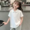 Nuevo top transpirable 100% algodón estilo chino, disponible en tallas mediana y grande para niños, atuendo de verano blanco, polo para niñas, manga corta