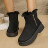 Botas de Neve Grossas com Bico Redondo em Tecido de Comércio Exterior para Mulheres, Novo Estilo Outono e Inverno, Zíper Lateral, Forradas com Lã, Quentes, Botas Curtas de Algodão, Amazon