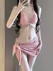 Bikini Blanqueador Oni Estilo Coreano Sexy Cadena de Diamantes Tailandesa Deseo Puro Conjunto de Tres Piezas para Senos Pequeños Falda Envuelta Toalla Triangular para Cubrir la Carne