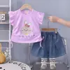 Conjunto Delgado de Verano para Bebés Niñas 2026 Nuevo Lindo Niña Pequeña Dulce Manga Corta Estampado Conejo Conjunto de Dos Piezas