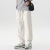 Pantalones de hombre color blanco roto, corte recto holgado, modernos y versátiles, pantalones casuales finos y transpirables para verano, ajuste cónico elástico, talla grande