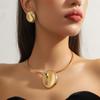 Traje europeo y americano transfronterizo de collar y aretes geométricos de metal Diseño de moda nicho Collar Joyería simple Sentido de alta gama para mujer