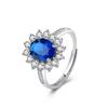 Prata Esterlina S925 Novo Tesouro Colorido Coração do Oceano Cravejado de Safira Anel de Diamantes Completos Transmissão ao Vivo Anel Feminino Transfronteiriço Europeu e Americano