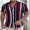 Entrega Directa de Fábrica Camisa Casual para Hombre Manga Corta Serie de Estampado de Rayas Personalizadas 3D Ajustada Manga Corta Moda Transpirable