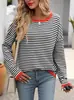 Suéter de Mujer Talla Grande a Rayas de Moda con Bloques de Color, Nuevo para Otoño e Invierno, Transfronterizo Europeo y Americano Amazon 2026