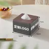 Caixa de Lenços de Couro PU para Hotel com Logo Personalizado Quadrada Caixa de Lenços com Abertura para Puxar Caixa de Armazenamento de Lenços de Couro para Quarto de Hotel B&B