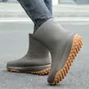 Meia-panturrilha, com punho, masculinas, impermeáveis, antiderrapantes, resistentes ao desgaste, para pesca ao ar livre, trabalho, moda, galochas, sapatos de borracha para cozinha