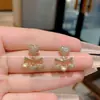 Pendientes de Corazón de Cristal Incrustados de Diamantes de Temperamento Versátil, Pendientes Populares que se Usan por Delante y por Detrás, Pendientes Delgados Incrustados de Diamantes Estilo Hada