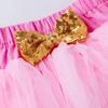 Nova Roupa de Verão para Crianças de 0-2 Anos Roupa de Bebê com Manga Curta Estampada de Desenho Animado Conjunto de Três Peças com Saia Tule de Rede