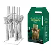 Mango cuadrado set de 24/30 piezas acero inoxidable juego de cubertería occidental cuchillo, tenedor y cuchara dorados estante de almacenamiento caja de regalo