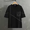Al por mayor Transfronterizo Algodón Nuevo Verano Hombres Moderno Holgado Ropa Marca de Moda Estudiante Camisa de Manga Corta Top de Manga Tres Cuartos Cuello Redondo