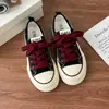 2026 Novos Cadarços Vinho para Meninas Tênis de Lona com Solado Grosso Sapatos Casuais Versáteis Estilo Retrô Tênis de Skate Infantil Moda Feminina
