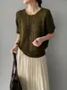 Suéter de Punto de Mohair de Manga Corta con Cuello Redondo de Color Brillante Vintage Jiang Chi para Mujer, Top para Superponer D2640