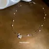 Collar Doble Capa con Colgante Redondo Geométrico de Perlas y Circonitas Cadena para Clavícula Estilo Minimalista Joyería de Lujo Ligero de Alta Gama para Mujer